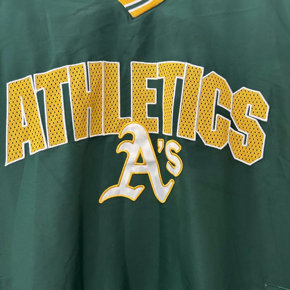 Vintage Oakland Athletics Pullover Jacket Mens M Green Yellow MLB Windbreaker - Picture 3 of 9
